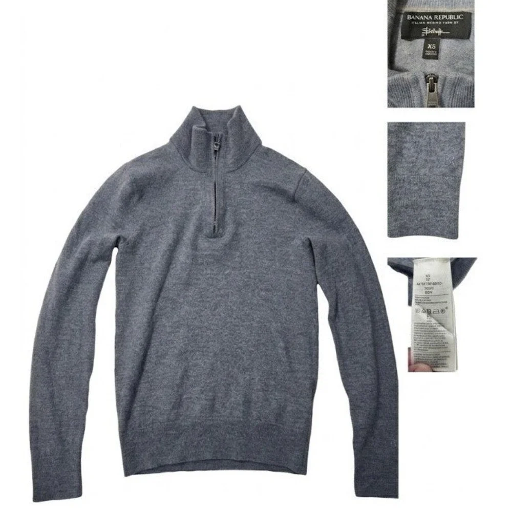Banana Republic Mens XS Blue Merino Wool Half Zip Sweater Baruffa Yarn Pullover